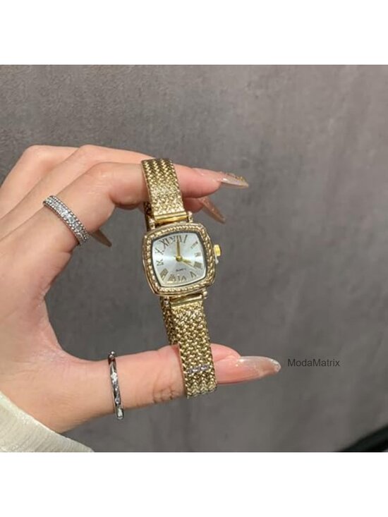 Vintage Roman Numeral Dial Square Quartz Watch with Twisted Bezel Mesh Bracelet main image 6